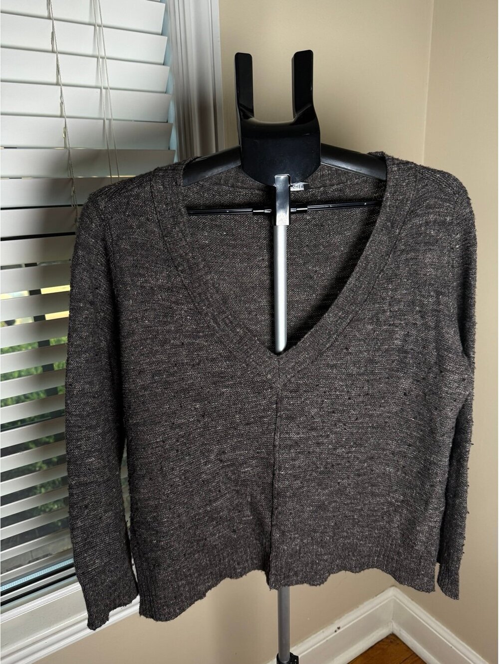 Eileen Fisher Italian Yarn Wool Linen Silk V-Neck Sweater L Oversized Brown Luxe